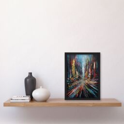 Artery8 Abstract City New York Rush Hour Traffic Oil Painting Artwork Framed Wall Art Print A4 in Black - thumbnail 4
