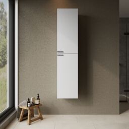 Banyetti Celtic 1500mm Wall Hung Tall Cabinet with Matt Black Handles - Gloss White