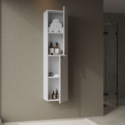 Banyetti Celtic 1500mm Wall Hung Tall Cabinet with Matt Black Handles - Gloss White - thumbnail 2