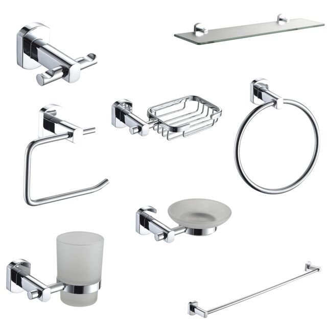 Showerdrape Admiralty Chrome Stainless Steel Wall Mounted 8 Piece Bathroom Accessory Set in Silver - image 1
