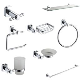 Showerdrape Admiralty Chrome Stainless Steel Wall Mounted 8 Piece Bathroom Accessory Set in Silver
