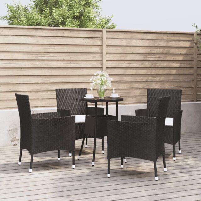 Berkfield Home 5 Piece Garden Bistro Set with Cushions Black Poly Rattan - image 1