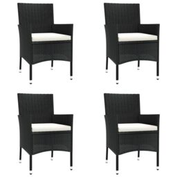 Berkfield Home 5 Piece Garden Bistro Set with Cushions Black Poly Rattan - thumbnail 4