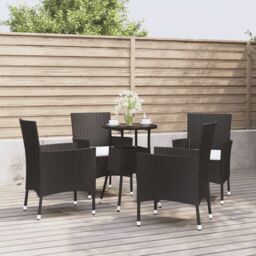 Berkfield Home 5 Piece Garden Bistro Set with Cushions Black Poly Rattan - thumbnail 1