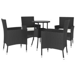Berkfield Home 5 Piece Garden Bistro Set with Cushions Black Poly Rattan - thumbnail 3
