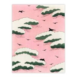 Artery8 Shin Bijutsukai Framed Wall Art Print Pink Sky With Clouds & Birds - Size: A4 - thumbnail 3