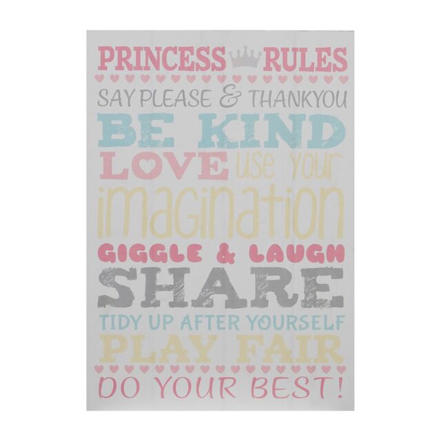 Orsina Kids Princess Rules Wall Plaque, Inspirational & Educational Wall Art for Kids, Vibrant Wooden Wall Plaque - image 1