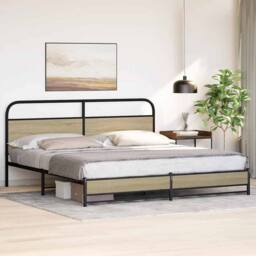 Berkfield Home Metal Bed Frame without Mattress Sonoma Oak 180x200 cm Super King in Light Tan - thumbnail 4