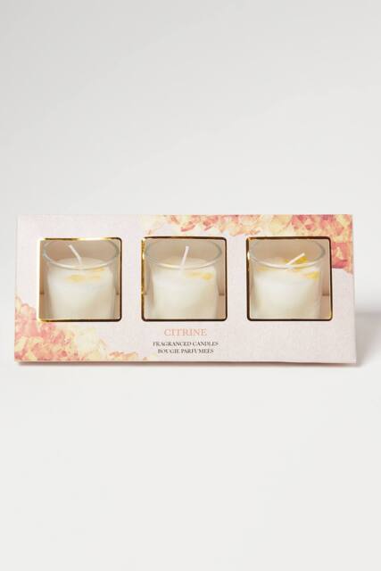 Homescapes Crystal Scented Candle Gift Set Pack of 3 with Natural Gemstones in Yellow - Size: 3 Pack - image 1