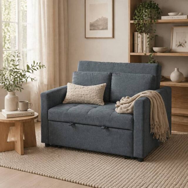 Wyld Haus Matano Maso Charcoal Grey 2 Seater Sofa Bed Side Pockets & Cushions - image 1
