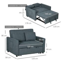 Wyld Haus Matano Maso Charcoal Grey 2 Seater Sofa Bed Side Pockets & Cushions - thumbnail 4