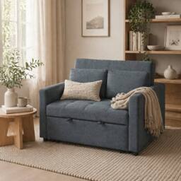 Wyld Haus Matano Maso Charcoal Grey 2 Seater Sofa Bed Side Pockets & Cushions - thumbnail 1