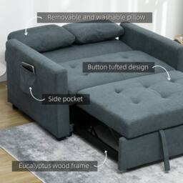 Wyld Haus Matano Maso Charcoal Grey 2 Seater Sofa Bed Side Pockets & Cushions - thumbnail 8