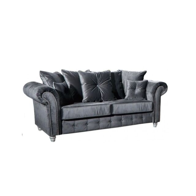 Snugg Furniture UK Limited Raven Plush 3 Seater sofa Button Arms in Grey - image 1