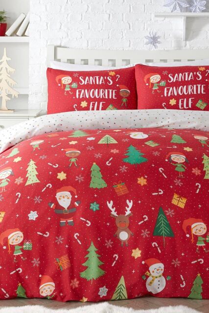 Bedlam 'Elf & Santa' Christmas Duvet Cover Set in Red - Size: Double - image 1