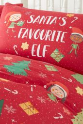 Bedlam 'Elf & Santa' Christmas Duvet Cover Set in Red - Size: Double - thumbnail 5