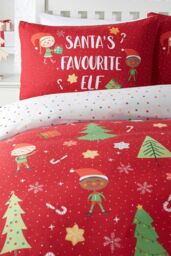 Bedlam 'Elf & Santa' Christmas Duvet Cover Set in Red - Size: Double - thumbnail 3