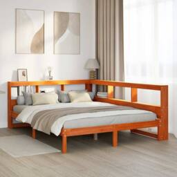 Berkfield Home Decorative Bookcase Bed without Mattress Wax Brown 140x200 cm Sol - thumbnail 2