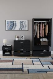 Home Discount Vida Designs Riano 3 Piece Bedroom Set with 4 Drawer Chest & Wardrobe in Black - thumbnail 6