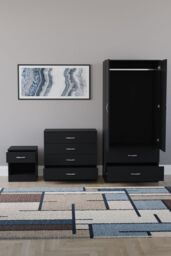 Home Discount Vida Designs Riano 3 Piece Bedroom Set with 4 Drawer Chest & Wardrobe in Black - thumbnail 4