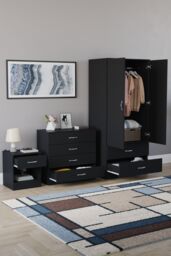 Home Discount Vida Designs Riano 3 Piece Bedroom Set with 4 Drawer Chest & Wardrobe in Black - thumbnail 5
