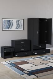 Home Discount Vida Designs Riano 3 Piece Bedroom Set with 4 Drawer Chest & Wardrobe in Black - thumbnail 3