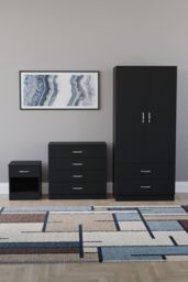 Home Discount Vida Designs Riano 3 Piece Bedroom Set with 4 Drawer Chest & Wardrobe in Black - thumbnail 2