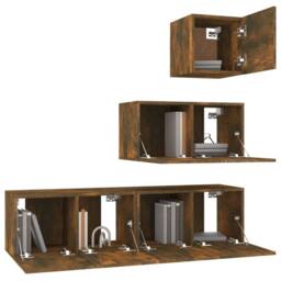 Berkfield Home 4 Piece TV Cabinet Set Smoked Oak Engineered Wood in Brown - thumbnail 4