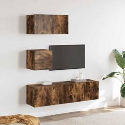 Berkfield Home 4 Piece TV Cabinet Set Smoked Oak Engineered Wood in Brown - thumbnail 2