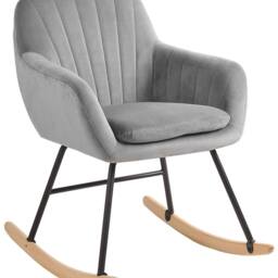 Wyld and Coco Grey Velvet Rocking Chair - Metal Frame Light Wood Runners - thumbnail 2