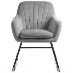 Wyld and Coco Grey Velvet Rocking Chair - Metal Frame Light Wood Runners - thumbnail 3
