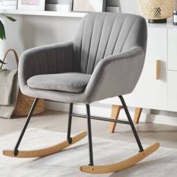 Wyld and Coco Grey Velvet Rocking Chair - Metal Frame Light Wood Runners