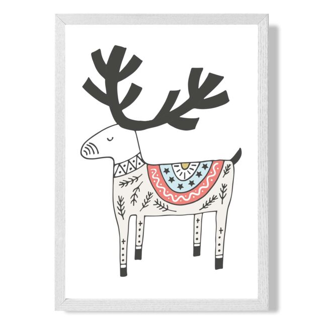 ARTZE Cute Beige Reindeer Scandi Animal Framed Print SIZE: A2 with White Frame - Size: A4 - image 1