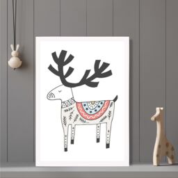 ARTZE Cute Beige Reindeer Scandi Animal Framed Print SIZE: A2 with White Frame - Size: A4 - thumbnail 2