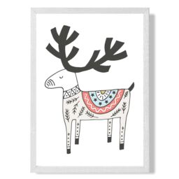ARTZE Cute Beige Reindeer Scandi Animal Framed Print SIZE: A2 with White Frame - Size: A4 - thumbnail 1