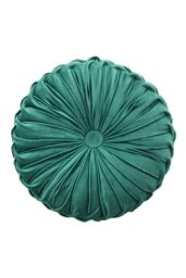 Living and Home 40cm Green Round Velvet Pleated Pumpkin Cushion in Dark Green - thumbnail 3