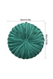 Living and Home 40cm Green Round Velvet Pleated Pumpkin Cushion in Dark Green - thumbnail 4