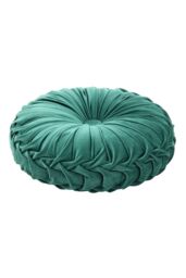 Living and Home 40cm Green Round Velvet Pleated Pumpkin Cushion in Dark Green - thumbnail 2