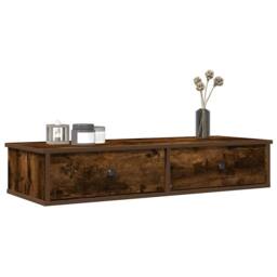Berkfield Home Wall Shelf with Drawers Smoked Oak 100x37.5x19 cm Engineered Wood in Brown - thumbnail 1