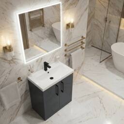 Balterley Modern Bathroom 2 Soft Close Door Vanity Unit Basin, Dark Grey, 600mm in Grey - thumbnail 4