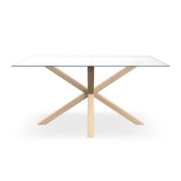 More4Homes Etta 4-6 Seater Glass Dining Table w Solid Oak Legs in Clear - thumbnail 3