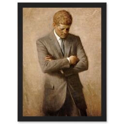 Artery8 Shikler Official Portrait US President John Kennedy JFK Painting Artwork Framed Wall Art Print A4 in Black - thumbnail 1