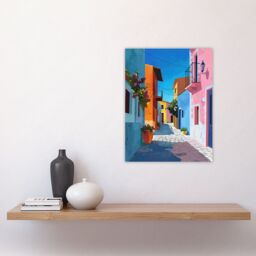 "Artery8 Colourful Houses Italian Village Street Painting Wall Art Print - Size: W18"" x H24""" - thumbnail 4