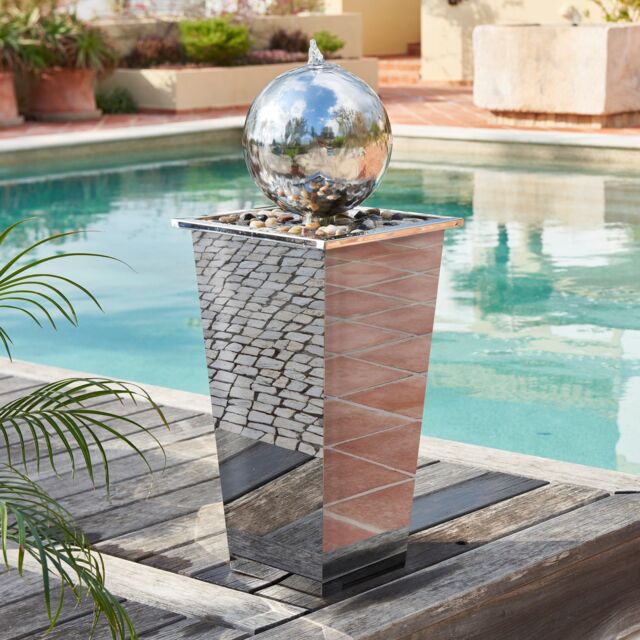 Primrose Stainless Steel Sphere Column Water Feature Silver Polished 83cm - image 1