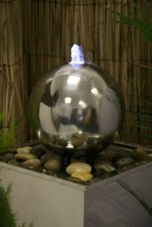 Primrose Stainless Steel Sphere Column Water Feature Silver Polished 83cm - thumbnail 5