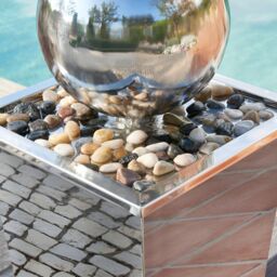 Primrose Stainless Steel Sphere Column Water Feature Silver Polished 83cm - thumbnail 2