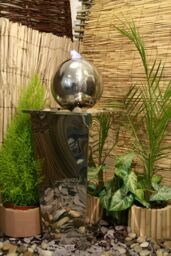 Primrose Stainless Steel Sphere Column Water Feature Silver Polished 83cm - thumbnail 4