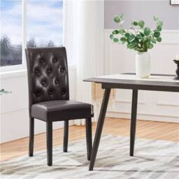 Kelvenix Dining Chairs Set of 2 Faux Leather Chair with Solid Wooden Legs Brown - thumbnail 2