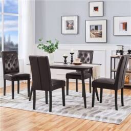 Kelvenix Dining Chairs Set of 2 Faux Leather Chair with Solid Wooden Legs Brown
