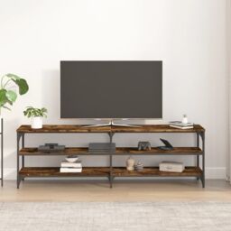 Berkfield Home TV Cabinet Smoked Oak 160x30x50 cm Engineered Wood in Brown - Size: 160 x 30 x 50 cm - thumbnail 3